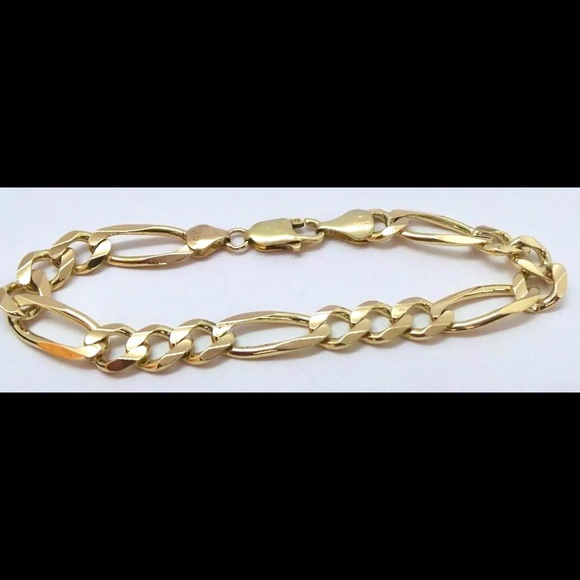 14K YELLOW solid GOLD Italian FIGARO LINK BRACELET stamped - Picture 4 of 5